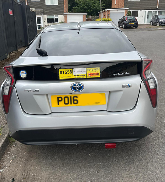 Toyota Prius rear view Wolverhampton taxi rental
